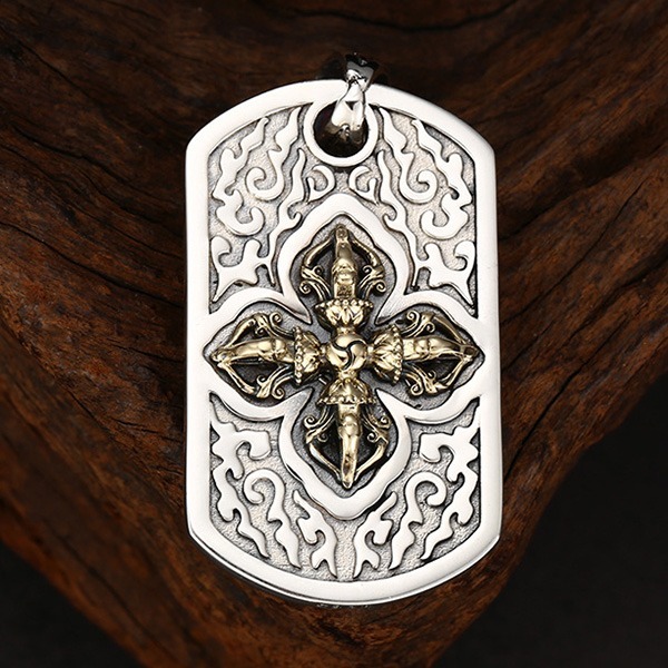 《 QBOX 》FASHION 飾品【TSC5815133】精緻個性「金剛護佑」藏傳十字金剛杵方牌S925純銀墬子項鍊/-細節圖3