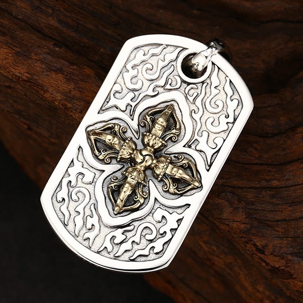 《 QBOX 》FASHION 飾品【TSC5815133】精緻個性「金剛護佑」藏傳十字金剛杵方牌S925純銀墬子項鍊/-細節圖4