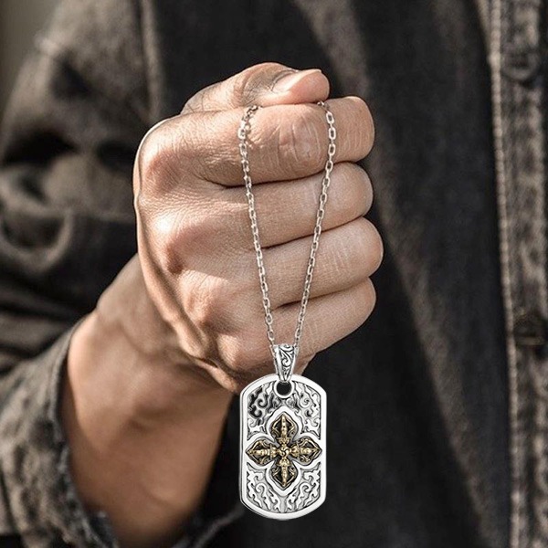 《 QBOX 》FASHION 飾品【TSC5815133】精緻個性「金剛護佑」藏傳十字金剛杵方牌S925純銀墬子項鍊/-細節圖8