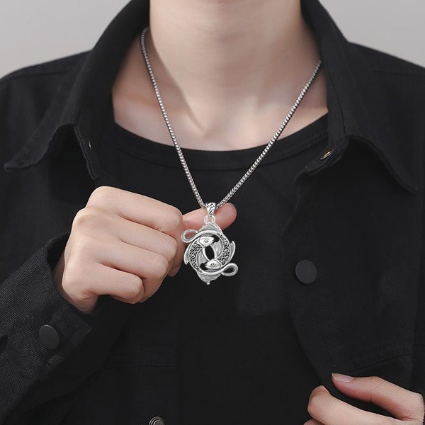 《 QBOX 》FASHION 飾品【TSC5815252】精緻個性「雙魚纏戀」鯉魚傳統紋理S999純銀墬子項鍊/掛飾-細節圖8