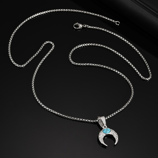 《 QBOX 》FASHION 飾品【CPN-2126】精緻個性復古月牙綠松石鈦鋼鑽子項鍊/掛飾-細節圖6