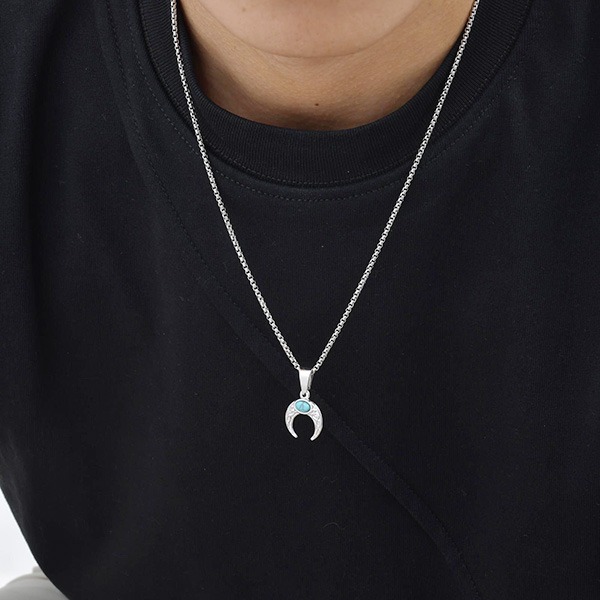 《 QBOX 》FASHION 飾品【CPN-2126】精緻個性復古月牙綠松石鈦鋼鑽子項鍊/掛飾-細節圖8