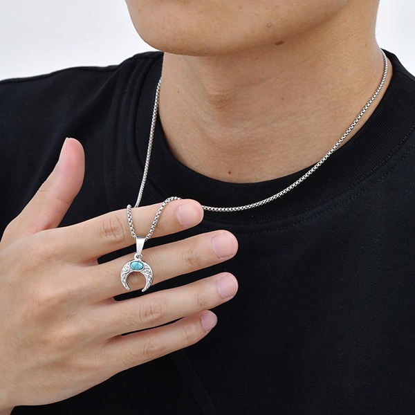 《 QBOX 》FASHION 飾品【CPN-2126】精緻個性復古月牙綠松石鈦鋼鑽子項鍊/掛飾-細節圖9