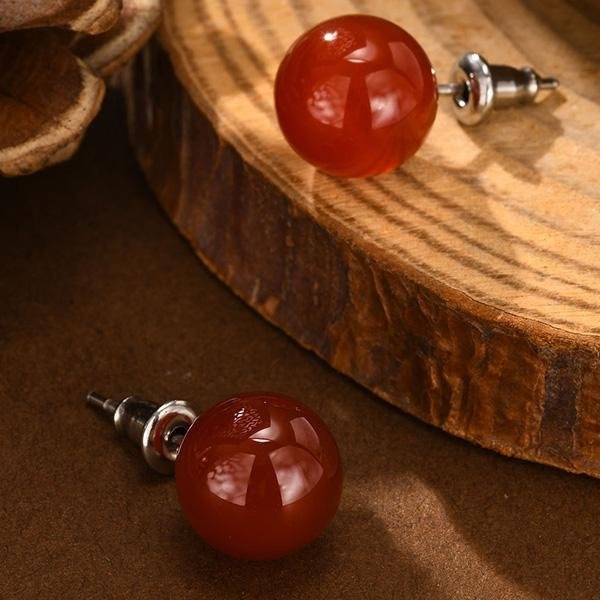 《 QBOX 》FASHION 飾品【GES-628】精緻個性圓形瑪瑙/虎眼天然石鈦鋼環插式耳環/耳飾(二款)-細節圖6