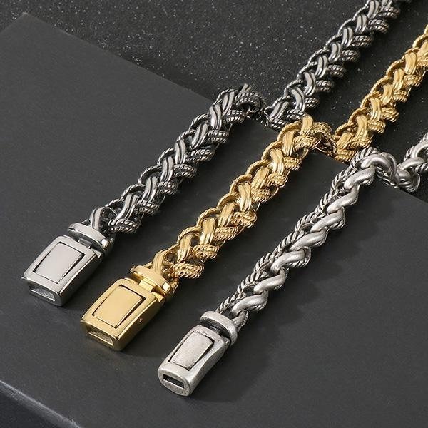 《QBOX 》FASHION 飾品【NK286885】精緻個性復古粗曠拼接編織龍骨環扣鈦鋼項鍊/鋼鍊條(三色)-細節圖3