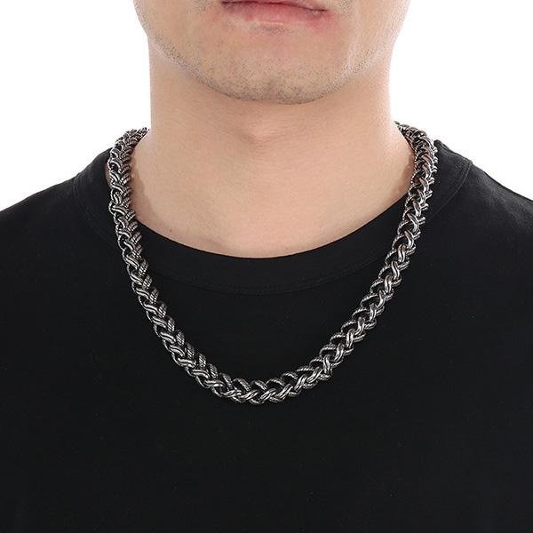 《QBOX 》FASHION 飾品【NK286885】精緻個性復古粗曠拼接編織龍骨環扣鈦鋼項鍊/鋼鍊條(三色)-細節圖9