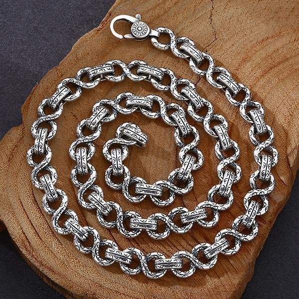 《 QBOX 》FASHION 飾品【TSN5520912】精緻個性復古粗曠藤草圖紋8字扣環S925純銀項鍊(9mm)-細節圖3