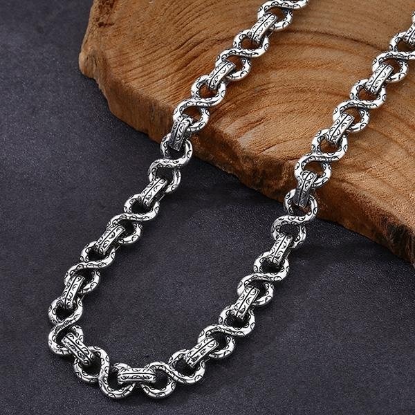 《 QBOX 》FASHION 飾品【TSN5520912】精緻個性復古粗曠藤草圖紋8字扣環S925純銀項鍊(9mm)-細節圖4