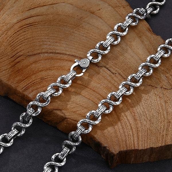 《 QBOX 》FASHION 飾品【TSN5520912】精緻個性復古粗曠藤草圖紋8字扣環S925純銀項鍊(9mm)-細節圖5