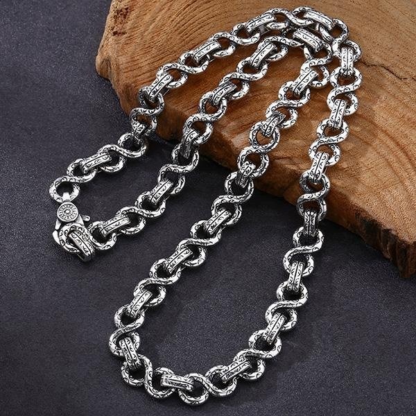 《 QBOX 》FASHION 飾品【TSN5520912】精緻個性復古粗曠藤草圖紋8字扣環S925純銀項鍊(9mm)-細節圖6