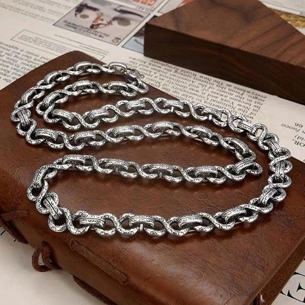 《 QBOX 》FASHION 飾品【TSN5520912】精緻個性復古粗曠藤草圖紋8字扣環S925純銀項鍊(9mm)-細節圖7