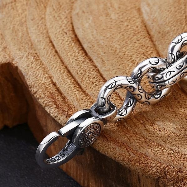 《 QBOX 》FASHION 飾品【TSN5520912】精緻個性復古粗曠藤草圖紋8字扣環S925純銀項鍊(9mm)-細節圖8