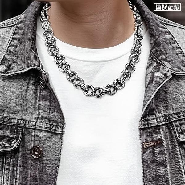 《 QBOX 》FASHION 飾品【TSN5520912】精緻個性復古粗曠藤草圖紋8字扣環S925純銀項鍊(9mm)-細節圖9