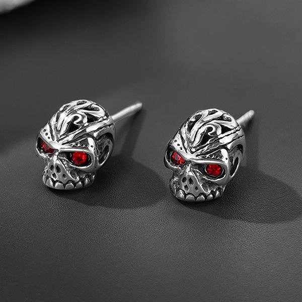 《 QBOX 》FASHION 飾品【E25N1092】精緻個性復古街頭風紅眼骷顱頭鈦鋼耳環/耳飾-細節圖3