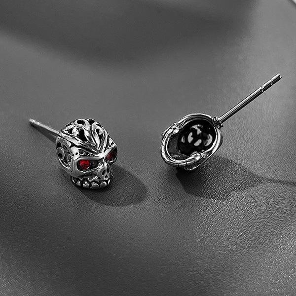 《 QBOX 》FASHION 飾品【E25N1092】精緻個性復古街頭風紅眼骷顱頭鈦鋼耳環/耳飾-細節圖5