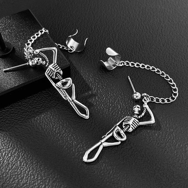 《 QBOX 》FASHION 飾品【E25N1084】精緻個性復古龐克風人形骷顱頭鈦鋼耳環/耳飾-細節圖4