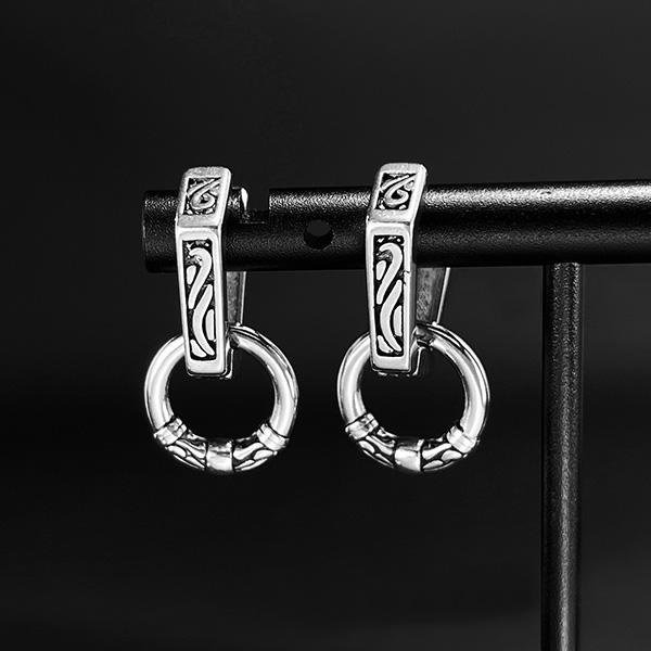 《 QBOX 》FASHION 飾品【E25N1080】精緻個性復古嘻哈風圖紋幾何形鈦鋼耳環/耳飾-細節圖3