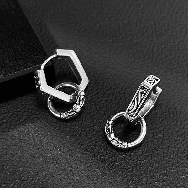 《 QBOX 》FASHION 飾品【E25N1080】精緻個性復古嘻哈風圖紋幾何形鈦鋼耳環/耳飾-細節圖4