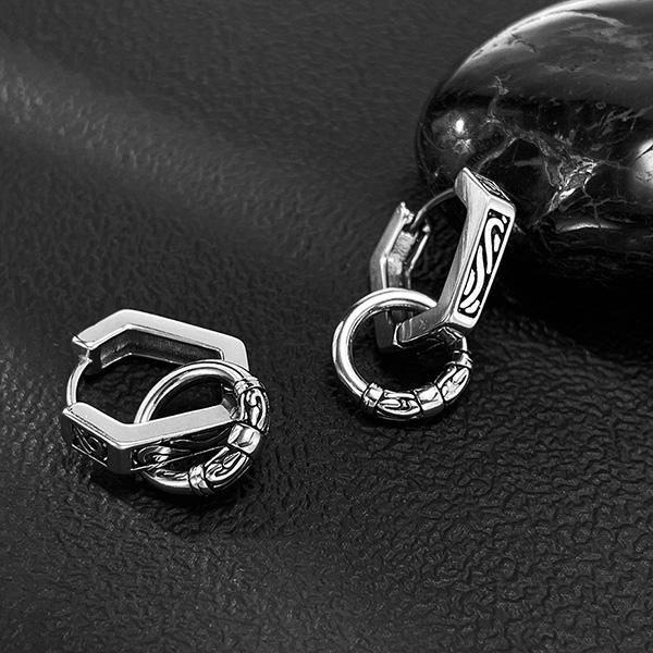 《 QBOX 》FASHION 飾品【E25N1080】精緻個性復古嘻哈風圖紋幾何形鈦鋼耳環/耳飾-細節圖5