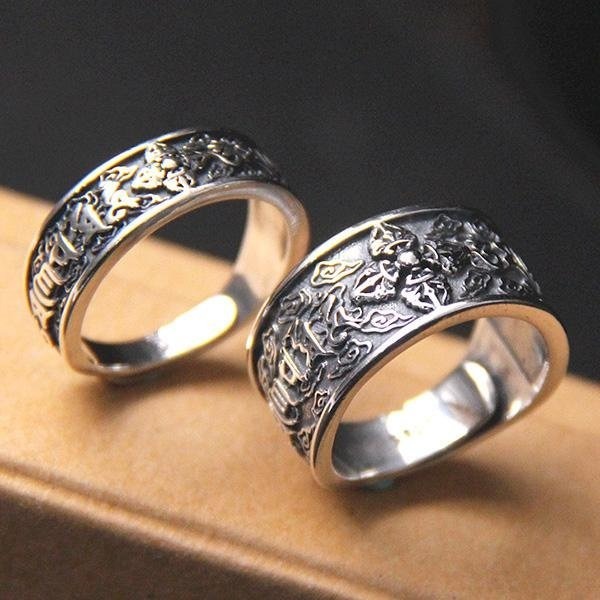 《 QBOX 》FASHION 飾品【BSR551978】精緻個性復古金剛杵六字真言S925純銀戒指/情侶開口戒指-細節圖5