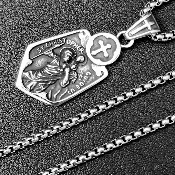 《 QBOX 》FASHION 飾品【CBP8-886】精緻個性十字架盾面平安庇護鈦鋼墬子項鍊/掛飾-細節圖5