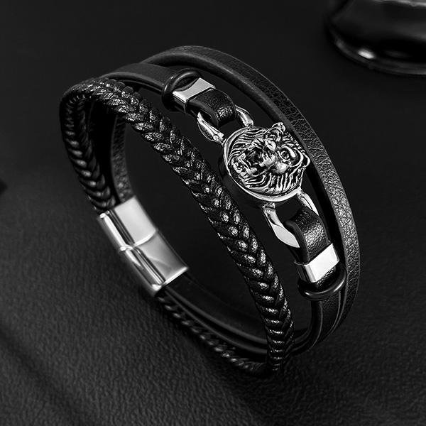 《 QBOX 》FASHION 飾品【L25N1637】 精緻個性「狂獅霸氣」獅頭鈦鋼磁扣頭手鍊/手環-細節圖3