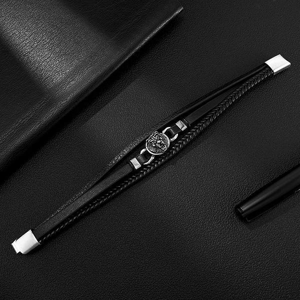 《 QBOX 》FASHION 飾品【L25N1637】 精緻個性「狂獅霸氣」獅頭鈦鋼磁扣頭手鍊/手環-細節圖4