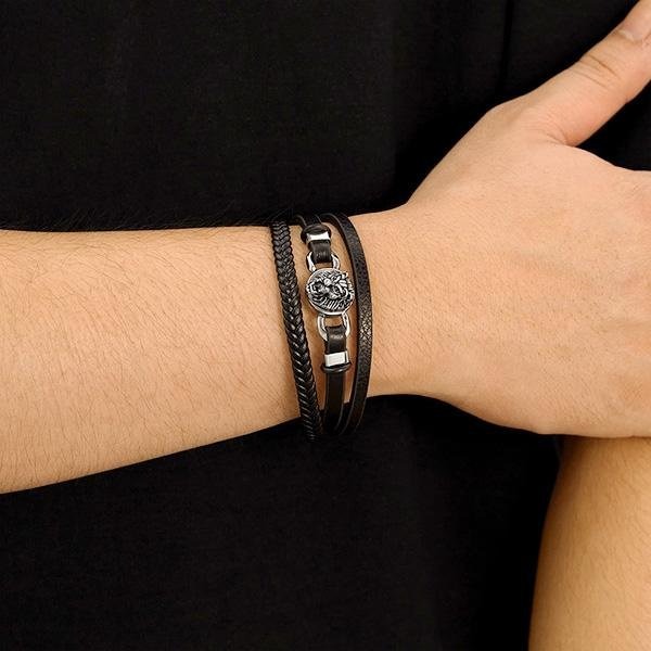 《 QBOX 》FASHION 飾品【L25N1637】 精緻個性「狂獅霸氣」獅頭鈦鋼磁扣頭手鍊/手環-細節圖9