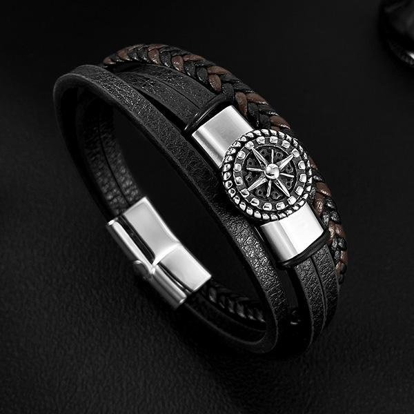 《 QBOX 》FASHION 飾品【L25N1636】 精緻個性「征途指南」圓形指南針鈦鋼磁扣頭手鍊/手環-細節圖3