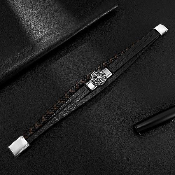 《 QBOX 》FASHION 飾品【L25N1636】 精緻個性「征途指南」圓形指南針鈦鋼磁扣頭手鍊/手環-細節圖4