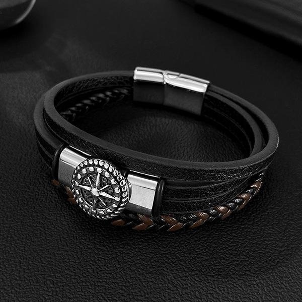 《 QBOX 》FASHION 飾品【L25N1636】 精緻個性「征途指南」圓形指南針鈦鋼磁扣頭手鍊/手環-細節圖5