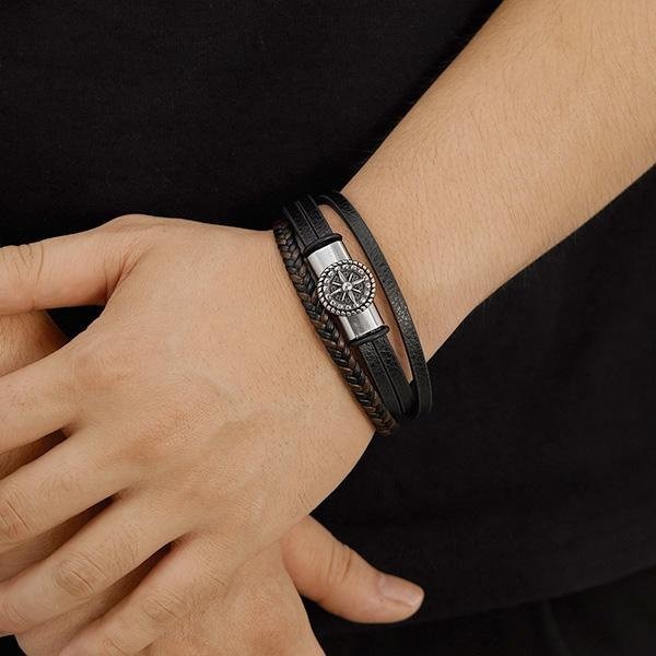 《 QBOX 》FASHION 飾品【L25N1636】 精緻個性「征途指南」圓形指南針鈦鋼磁扣頭手鍊/手環-細節圖9