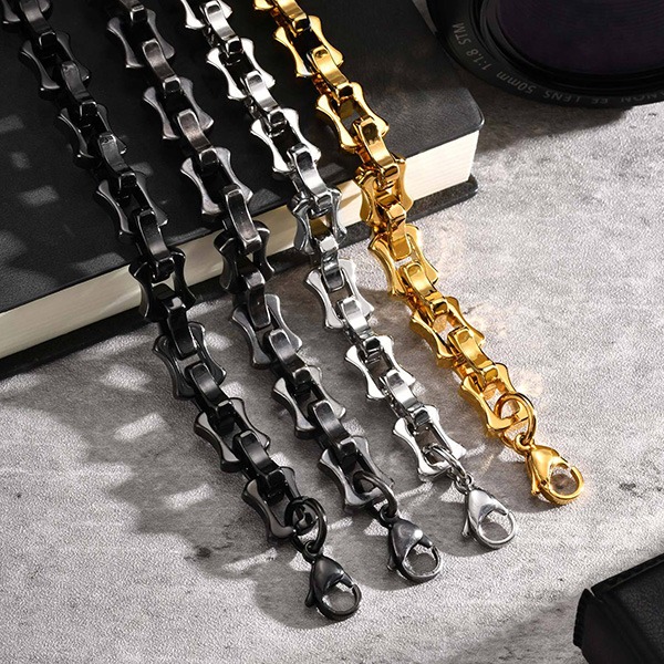 《 QBOX 》FASHION 飾品【GBR-1986】 精緻個性「潮酷鎖鏈」粗曠機車環扣鈦鋼手鍊/手環(四色)-細節圖4