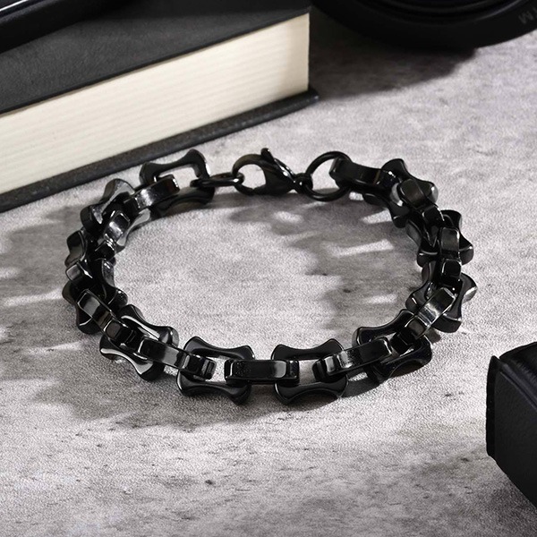 《 QBOX 》FASHION 飾品【GBR-1986】 精緻個性「潮酷鎖鏈」粗曠機車環扣鈦鋼手鍊/手環(四色)-細節圖5