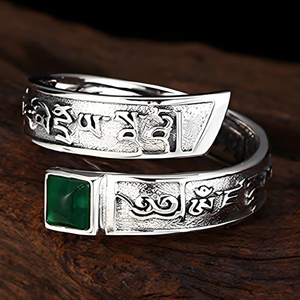 《 QBOX 》FASHION 飾品【TSR59572】精緻個性「平安招財」六字真言方玉石S925純銀開口戒指/戒環-細節圖7