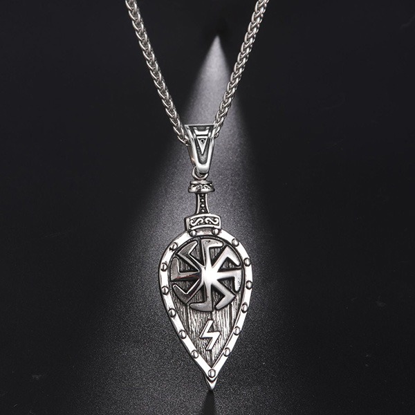 《QBOX 》FASHION 飾品【CBP8-588】精緻個性復古「戰盾信仰」維京符文盾牌鑄造鈦鋼墬子項鍊/掛飾-細節圖3