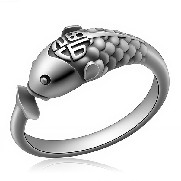 《 QBOX 》FASHION 飾品【RS595298】精緻個性「鯉躍福臨」福字鯉魚S999足銀戒指/開口戒指(特價)-細節圖6