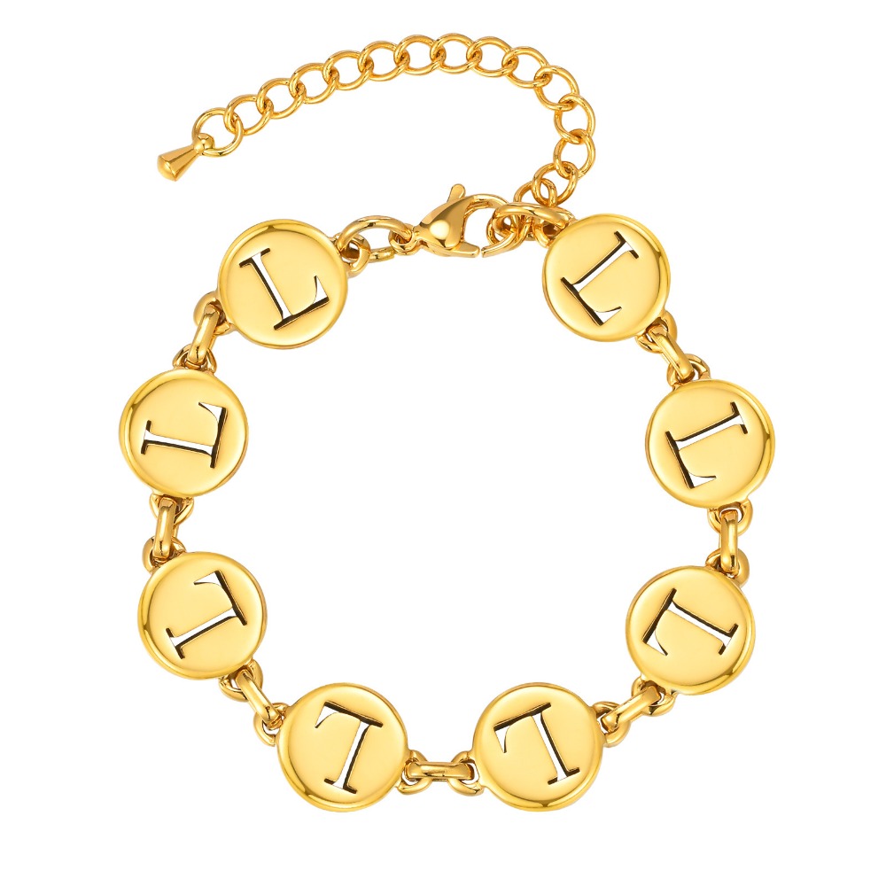 《 QBOX 》FASHION 飾品【GBR-2561】 精緻個性「金語私藏」英文字母金色鈦鋼手鍊/手環-規格圖8