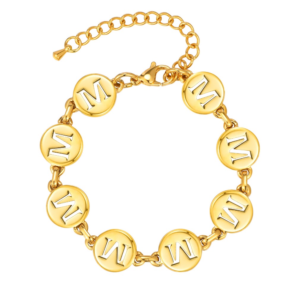 《 QBOX 》FASHION 飾品【GBR-2561】 精緻個性「金語私藏」英文字母金色鈦鋼手鍊/手環-規格圖8