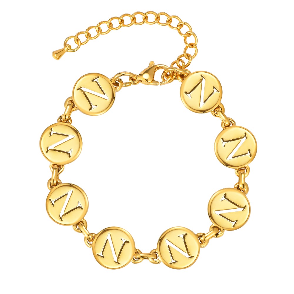 《 QBOX 》FASHION 飾品【GBR-2561】 精緻個性「金語私藏」英文字母金色鈦鋼手鍊/手環-規格圖8