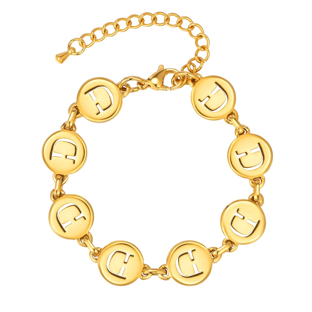 《 QBOX 》FASHION 飾品【GBR-2561】 精緻個性「金語私藏」英文字母金色鈦鋼手鍊/手環-規格圖8