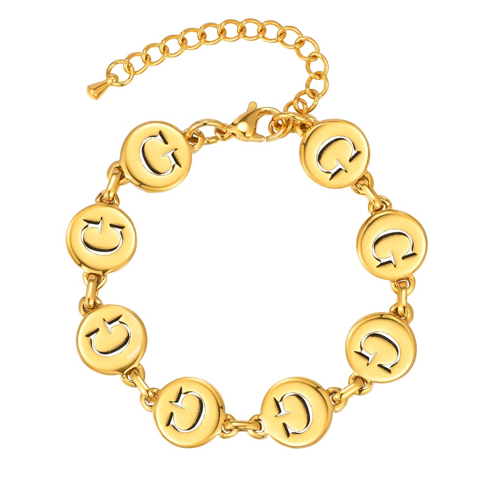 《 QBOX 》FASHION 飾品【GBR-2561】 精緻個性「金語私藏」英文字母金色鈦鋼手鍊/手環-規格圖8