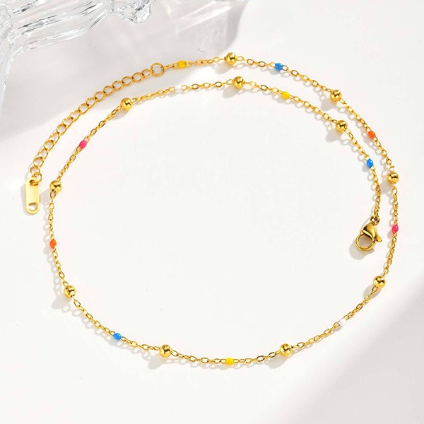 《 QBOX 》FASHION 飾品【GNC-2410G】精緻秀氣「繽紛星點」金色鋼珠彩點鈦鋼項鍊/鎖骨鍊-細節圖5