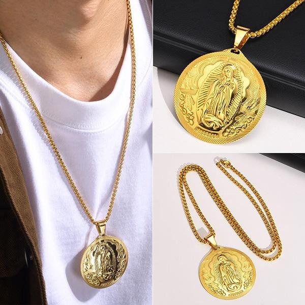 《 QBOX 》FASHION 飾品【GPN-777】精緻個性「「聖光庇佑」」多色圓形聖母鈦鋼項鍊/掛飾-細節圖6