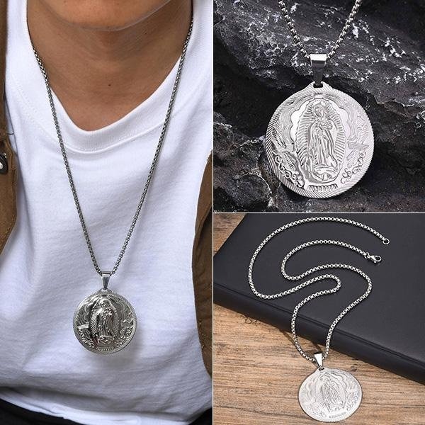 《 QBOX 》FASHION 飾品【GPN-777】精緻個性「「聖光庇佑」」多色圓形聖母鈦鋼項鍊/掛飾-細節圖7