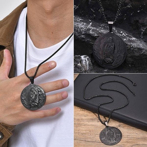 《 QBOX 》FASHION 飾品【GPN-777】精緻個性「「聖光庇佑」」多色圓形聖母鈦鋼項鍊/掛飾-細節圖8