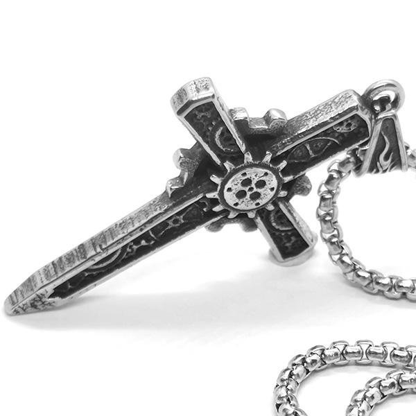 《QBOX 》FASHION 飾品【CBP8-677】精緻個性復古「機械聖芒」機械十字架鈦鋼墬子項鍊/掛飾-細節圖5