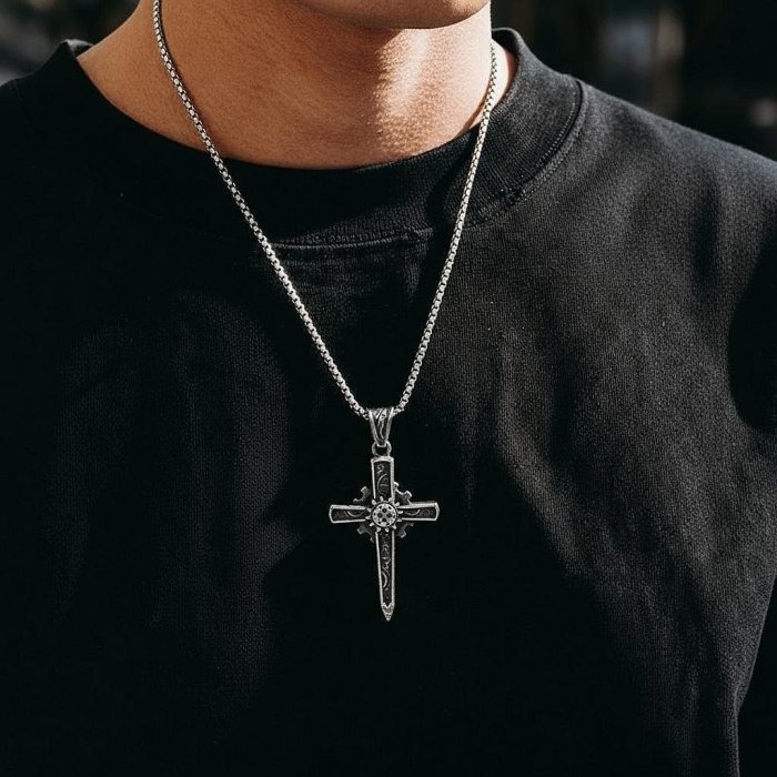 《QBOX 》FASHION 飾品【CBP8-677】精緻個性復古「機械聖芒」機械十字架鈦鋼墬子項鍊/掛飾-細節圖8