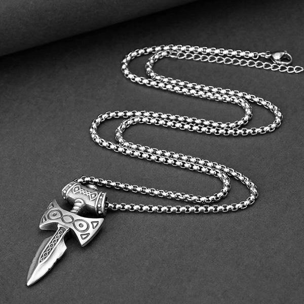 《QBOX 》FASHION 飾品【CMGDZ-017】精緻個性復古「北境鋒芒」維京匕首鈦鋼墬子項鍊/掛飾-細節圖5