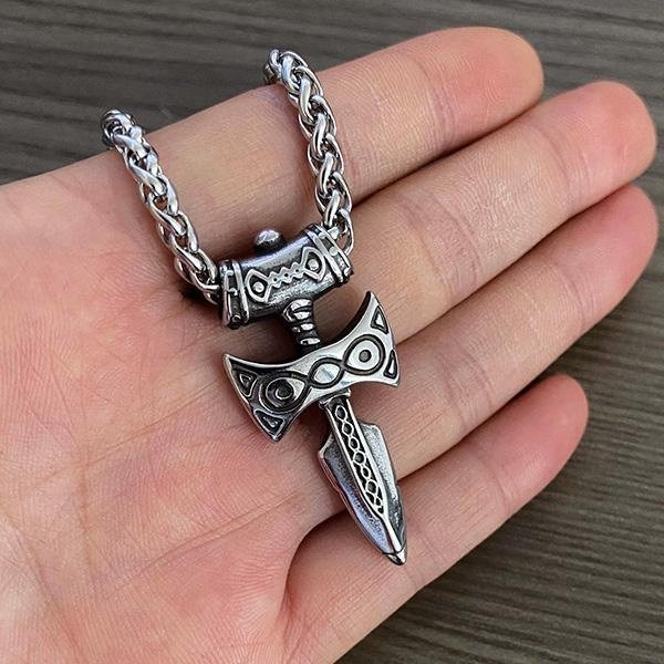 《QBOX 》FASHION 飾品【CMGDZ-017】精緻個性復古「北境鋒芒」維京匕首鈦鋼墬子項鍊/掛飾-細節圖6